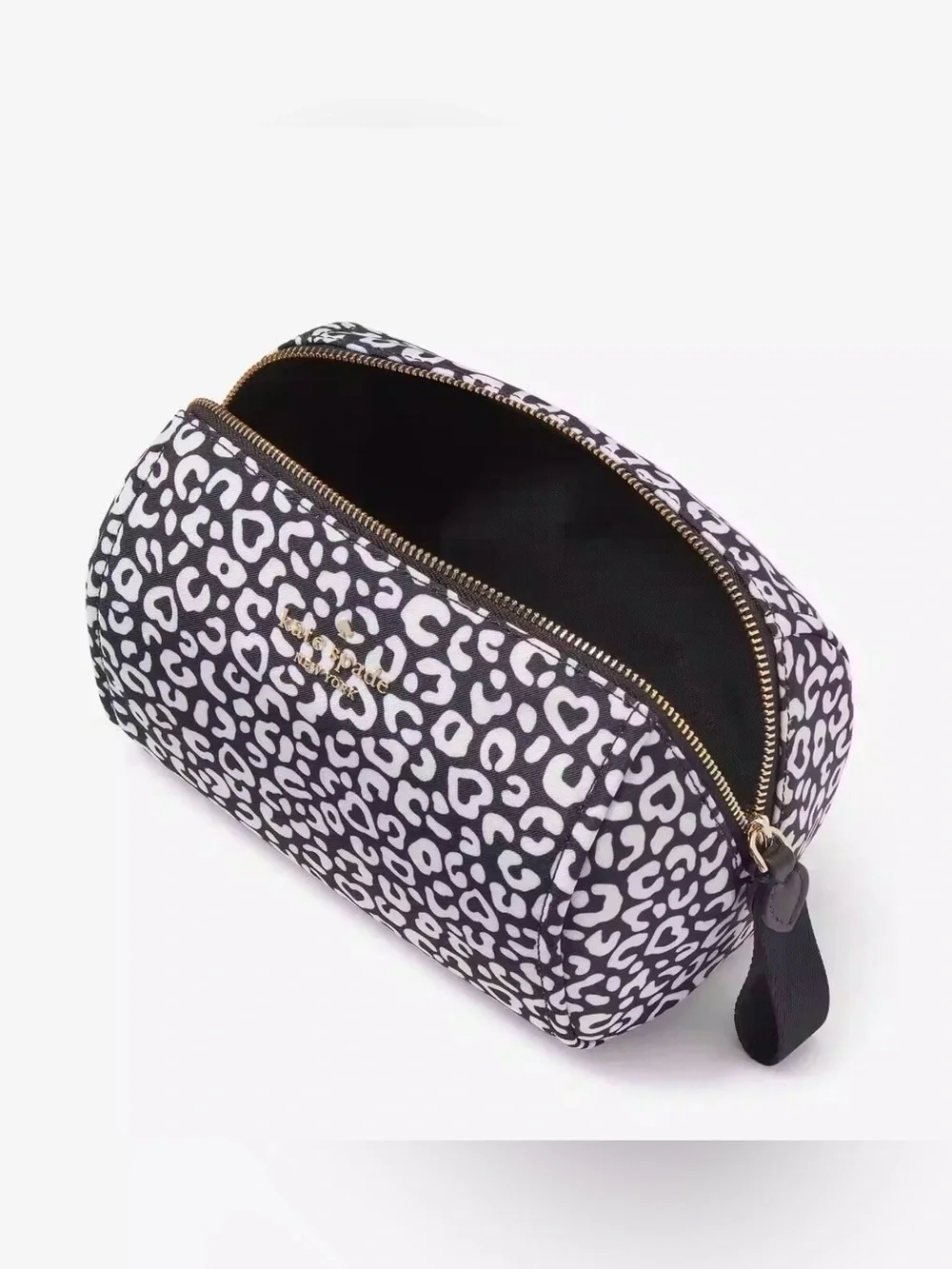 kate spade Chelsea Black & White Leopard hidden heart Print Cosmetic Pouch NWOT